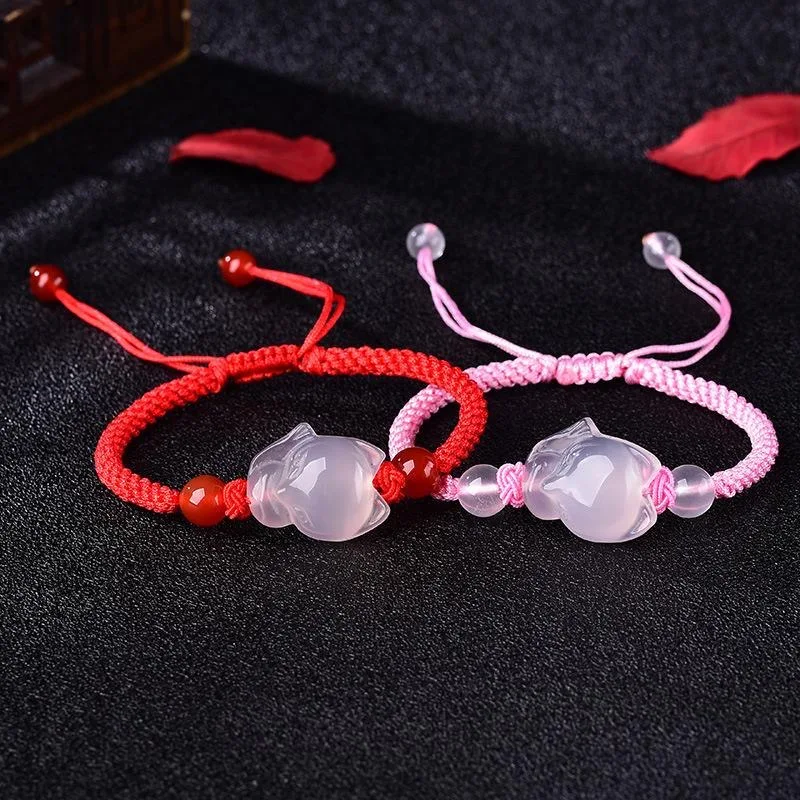 Men Accessories For Hand - 男性と女性のための中国の天然石ブレスレット,中国の瑪瑙,カルセドニー,翡翠,キツネ,弾性ジュエリー,結び目のアクセサリー,お守り,diy