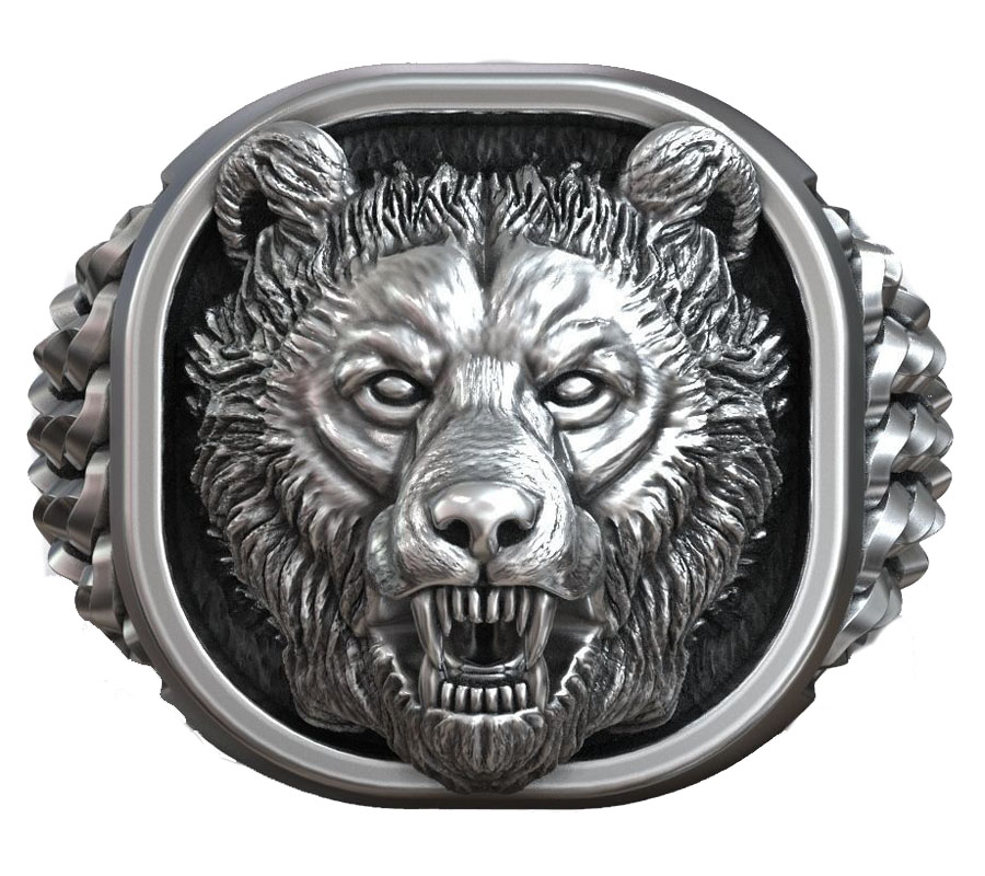 Signet Ring Men - 22g バイキングベアヘッド ノルディックオーナメント アンティークシグネット 本物のカスタムメイド 925ソリッドスターリングシルバー