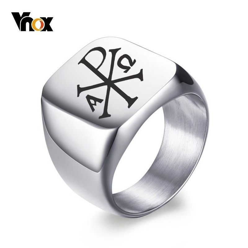 Signet Ring Men - Vnox無料パーソナライズスタンプリング男性のための18ミリメートルステンレススチールシグネットリングバンド友愛リング紳士と操作カスタムギフトのため彼