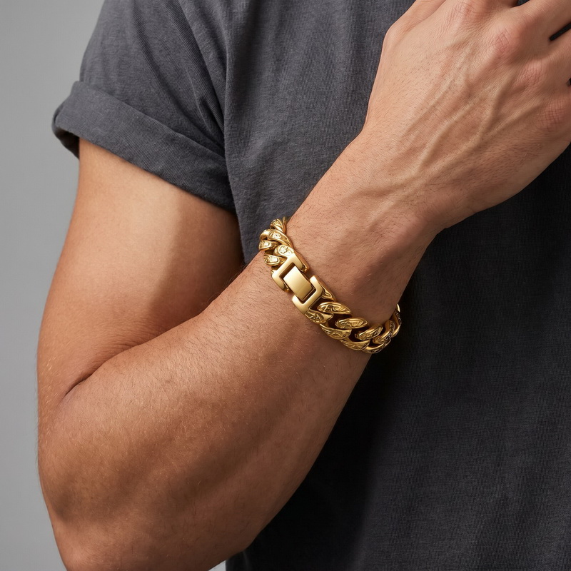 Men'S Accessories Hand Bands - 男性用ブレスレット オム 13MM幅 ステンレススチール カーブチェーン チャームブレスレット