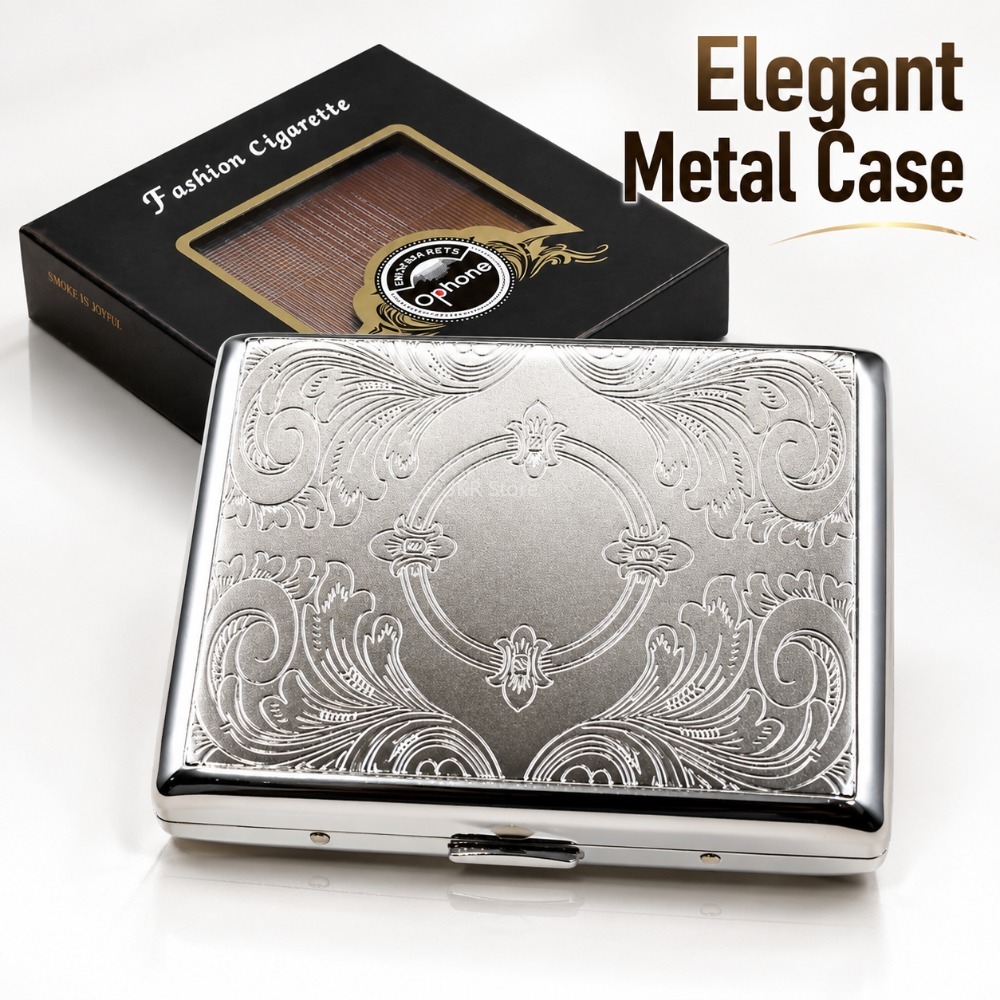 Men'S Accessories Case - ステンレス製タバコケース エンボス加工 ポータブルメタルケース 収納ホルダー 喫煙アクセサリー 男女兼用
