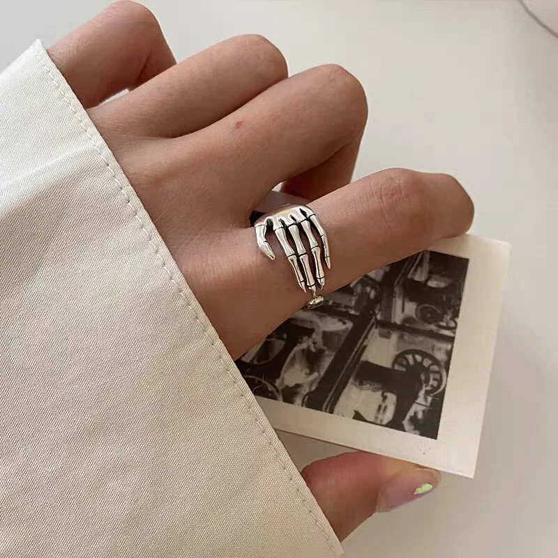 Men'S Accessories Hand Bands - ヴィンテージスケルトン爪ハンドパームオープンリングジュエリー調整可能な人差し指アノー男性女性 Anillos 美的アクセサリー