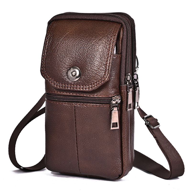 Men'S Accessories Wallet - 男性用牛革レザーメッセンジャーバッグ,携帯電話ポケット,小さなトラベルウエストバッグ,マルチポケットチェストバッグ
