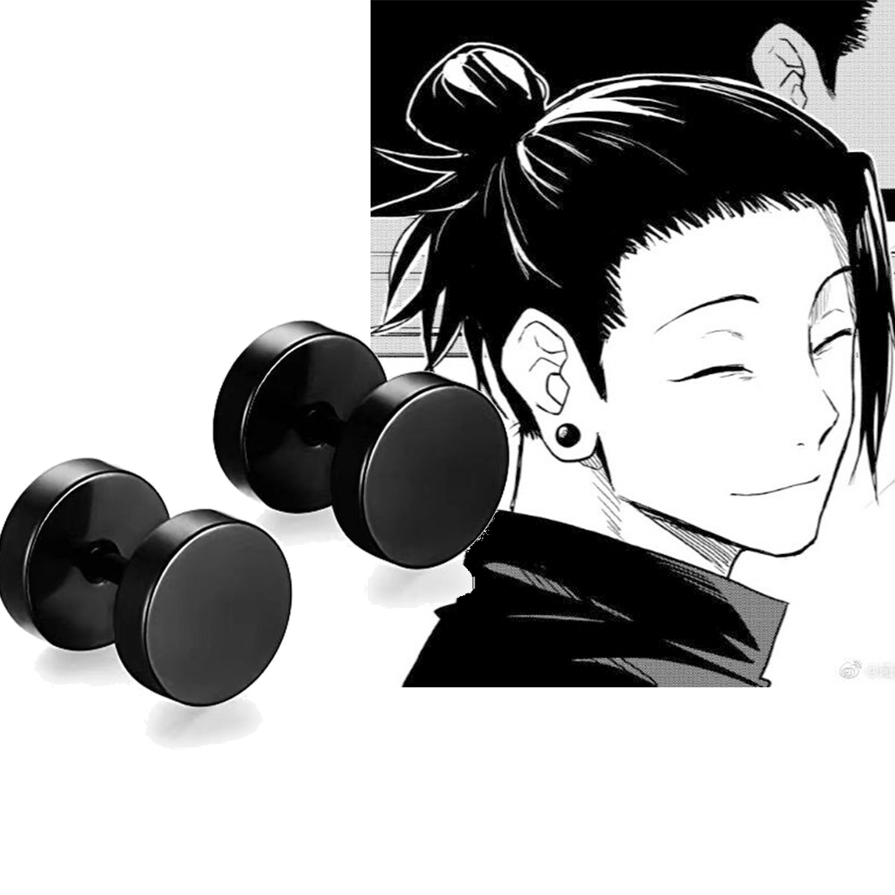 Men Accessories Earrings - 2 個アニメ呪術廻戦 Geto Suguru コスプレイヤリング耳クリップ黒スタッドピアス男性アニメ Cos