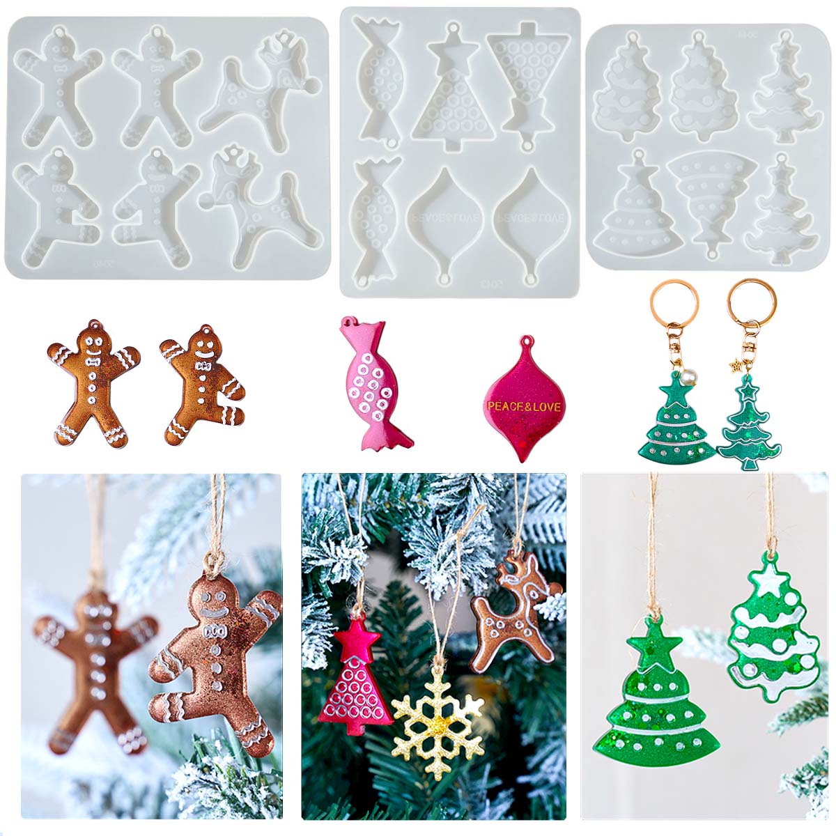 Men Accessories Earrings - クリスマスシリーズイヤリングペンダントシリコンモールド DIY ジンジャーブレッドマンエルクスノーフレークジュエリーキーホルダー型エポキシ樹脂クラフトマキン