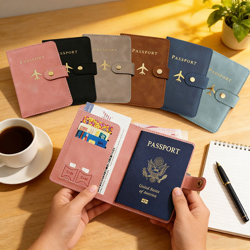 Men'S Accessories Wallet - レザーパスポートホルダーカバーケース、旅行必需品、クレジットカードウォレット、女性/男性用パスポートブック、バックル付きパスポートカバー