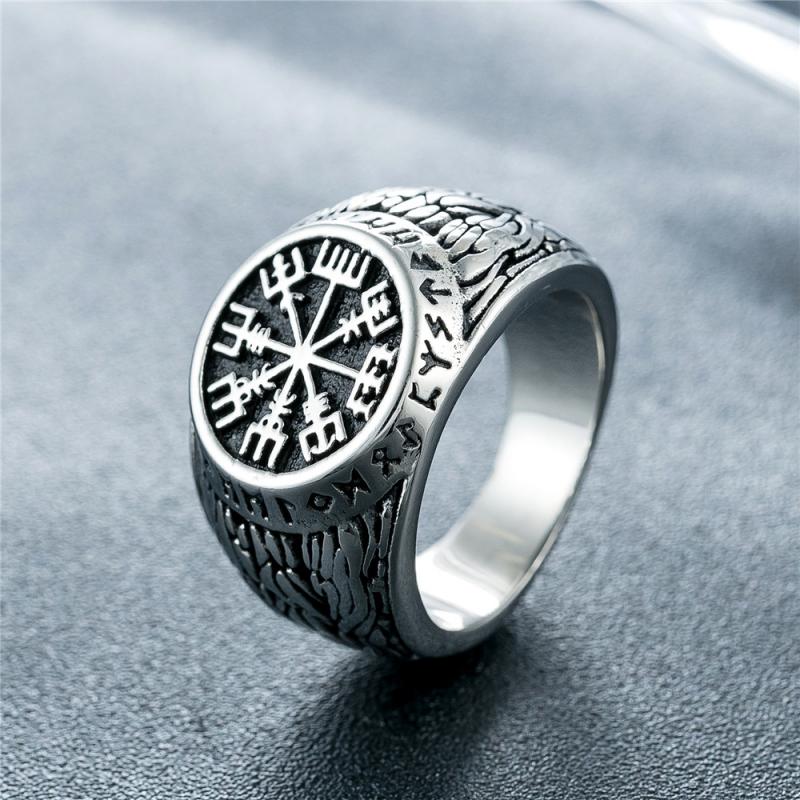 Signet Ring Men - ヴィンテージバイキングルーンシグネットスカンジナビアリング男性横暴なパンク北欧お守りジュエリー卸売