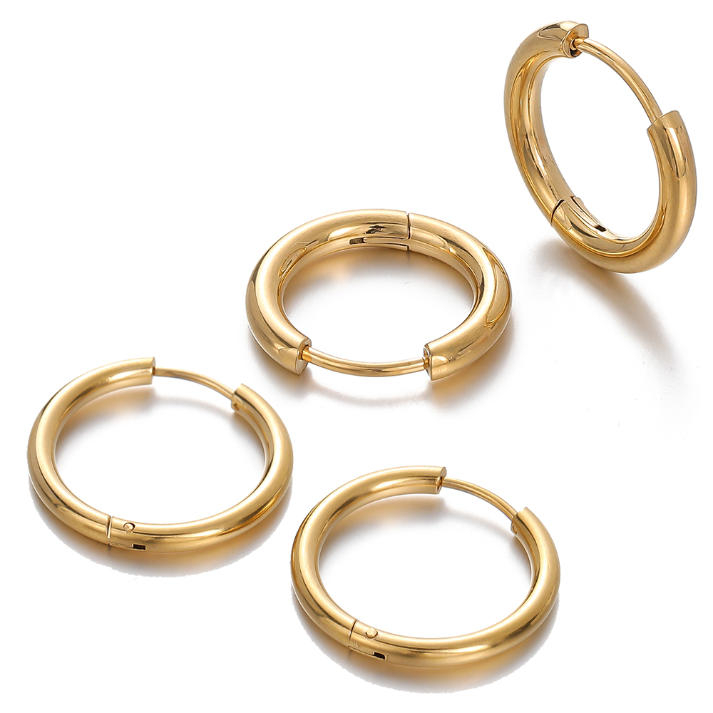 Men Accessories Earrings - 2 個 8/10/12/14/16/18 ミリメートルステンレス鋼フープイヤリング女性男性ゴールドカラー小さなラウンドイヤリングガールジュエリー作成アクセサリー