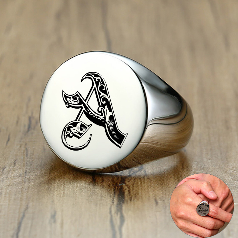 Signet Ring Men - Vnox-男性用の小さなスタンプ付きのスタイリッシュなスタンプリング,刻印されたステンレス鋼のパンクスタイルのジュエリー