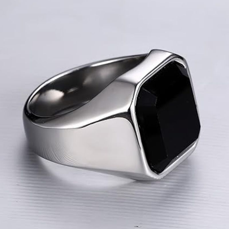 男リング黒カーネリアンシグネットリングステンレス鋼スクエアピ - Signet Ring Men のレビューと価格