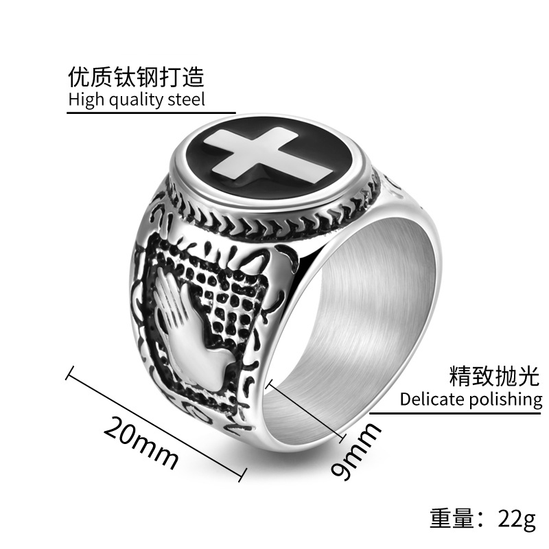 祈りの手クロスイエスアミュレット男性リングステンレス鋼レトロ - Men'S Accessories Hand Bands のレビューと価格