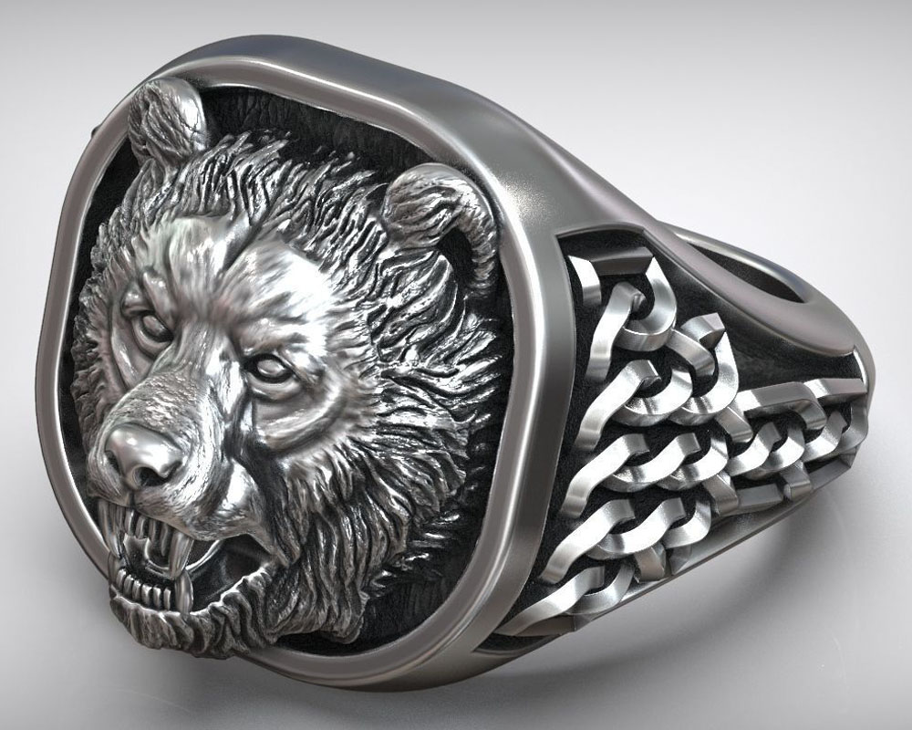 22g バイキングベアヘッド ノルディックオーナメント アン - Signet Ring Men のレビューと価格