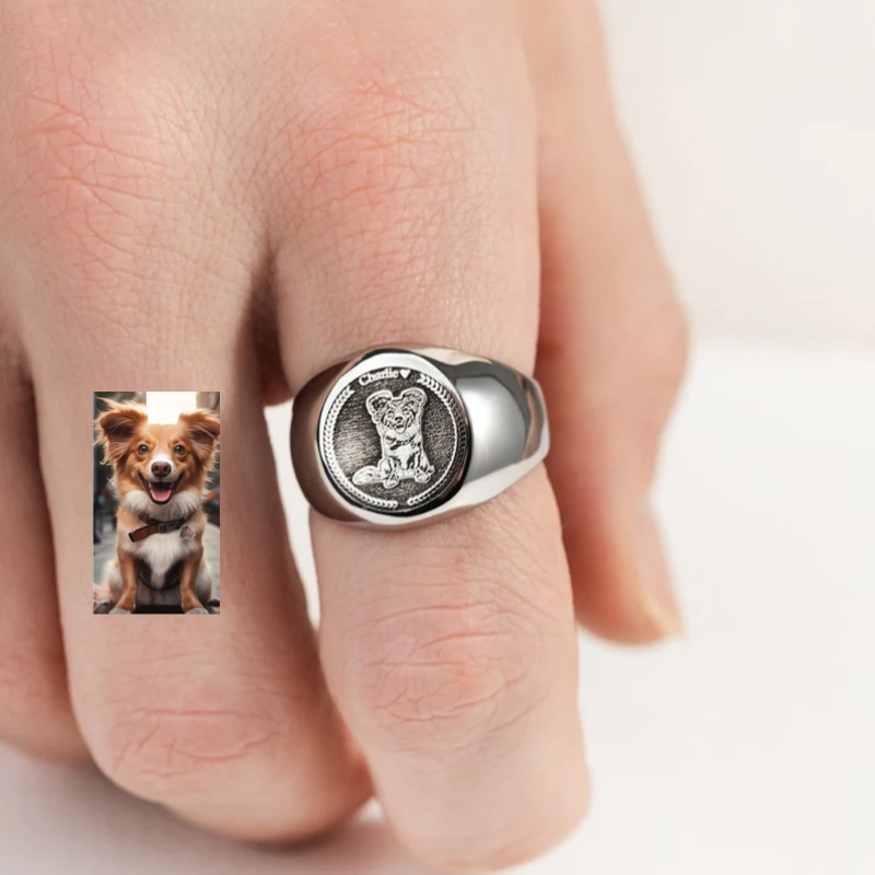 カスタム彫刻写真シグネットリング男性用パーソナライズされたス - Signet Ring Men のレビューと価格