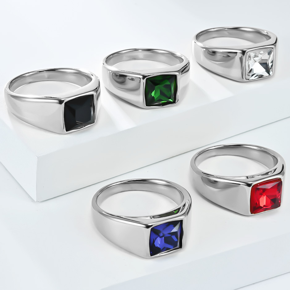ステンレス鋼のシャイニージルコンスクエアジェムシグネットリン - Signet Ring Men のレビューと価格