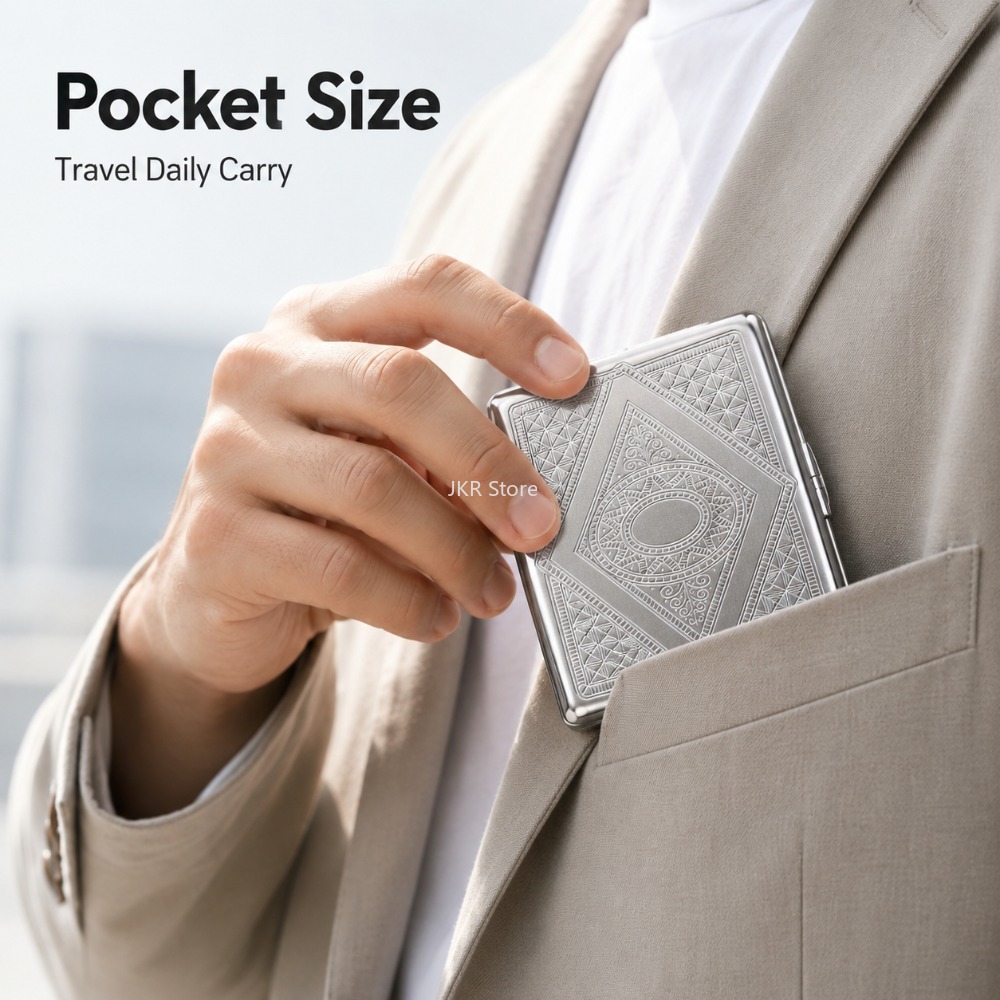 ステンレス製タバコケース エンボス加工 ポータブルメタルケー - Men'S Accessories Case のレビューと価格