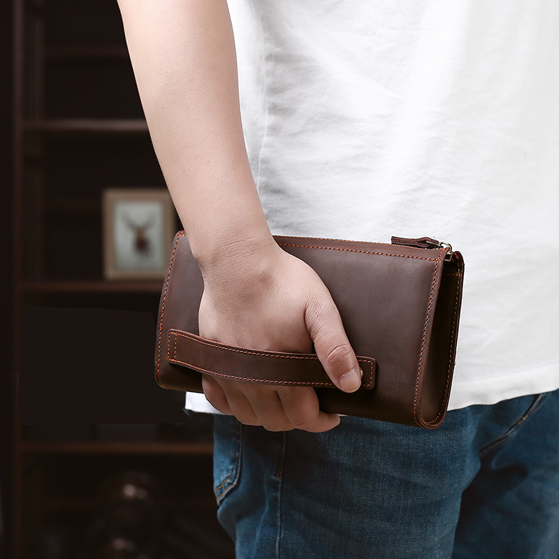 メンズクラッチロングハンドバッグビジネスヴィンテージ牛革男性 - Men'S Accessories Wallet のレビューと価格