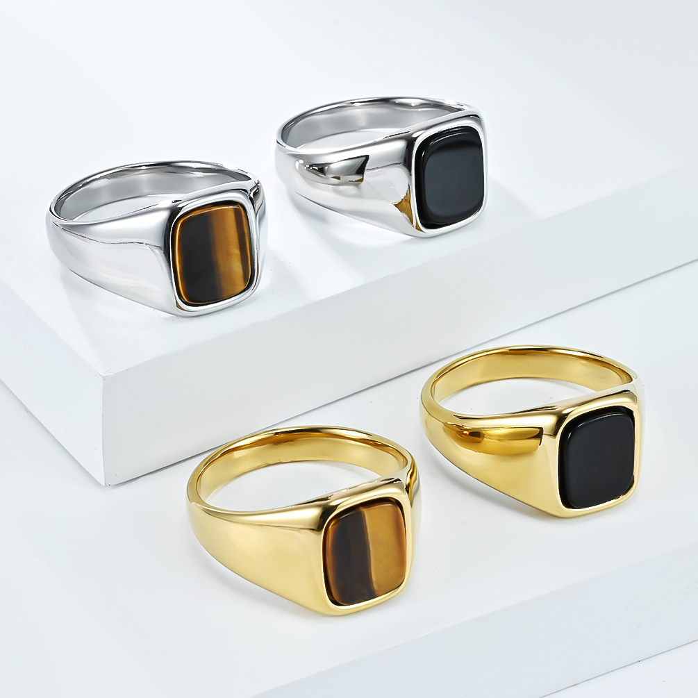 新しいファッションヴィンテージステンレススチールタイガーアイ - Signet Ring Men のレビューと価格
