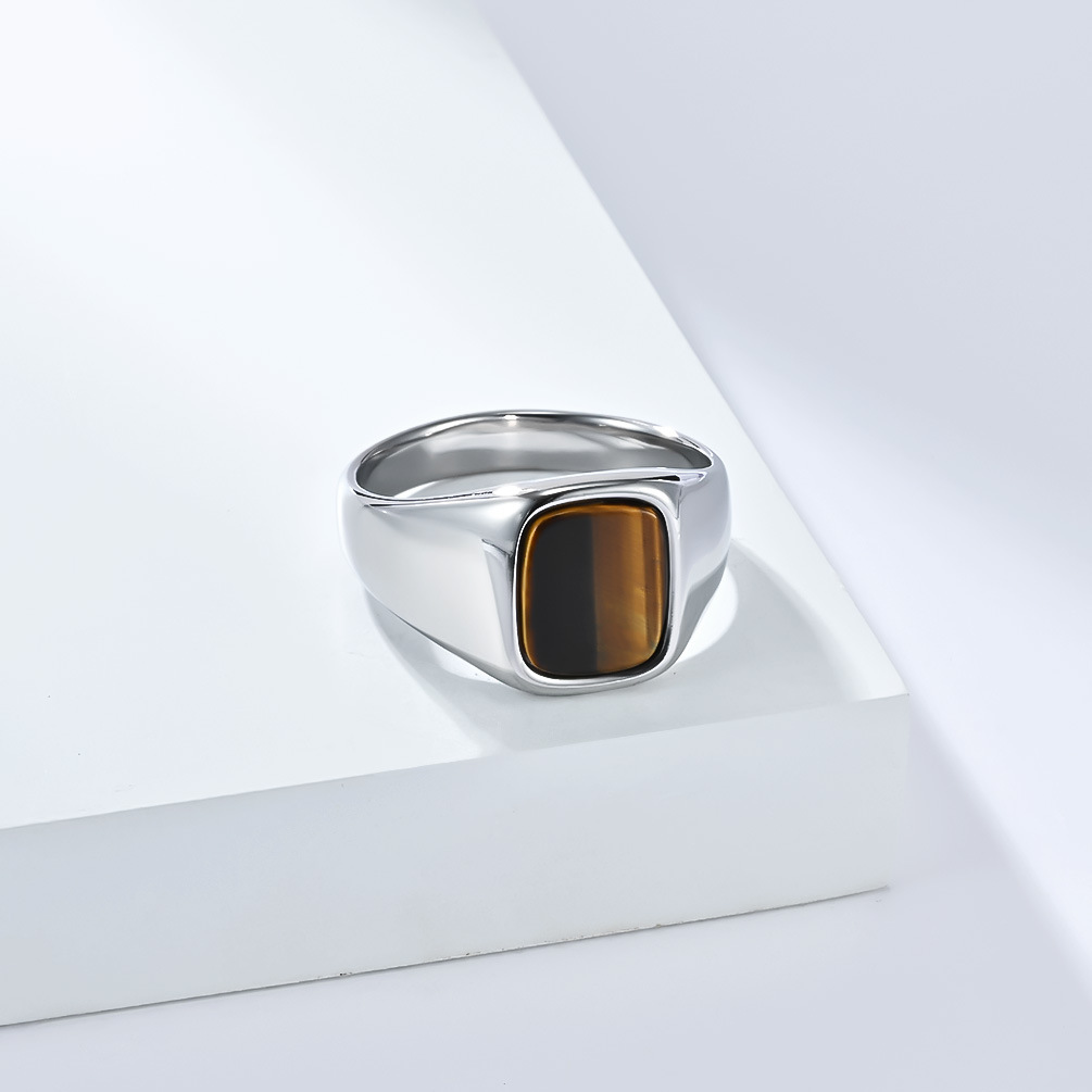 新しいファッションヴィンテージステンレススチールタイガーアイ - Signet Ring Men のレビューと価格