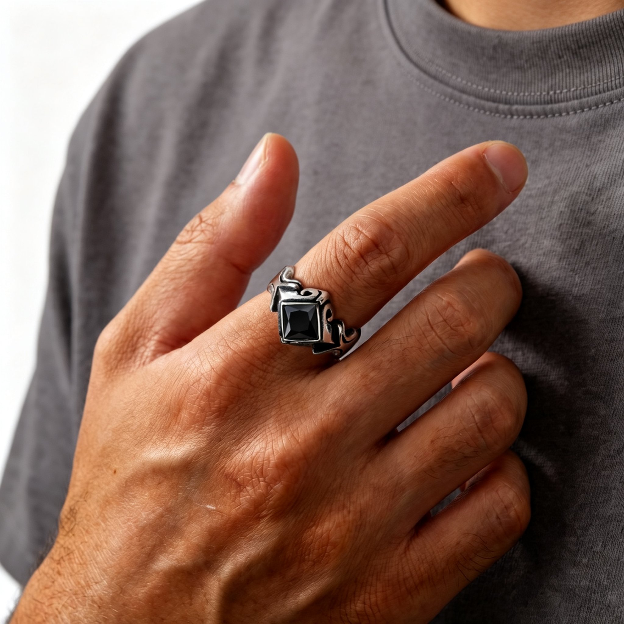 ヴィンテージブラックジルコンリング、男性用、女性用、ステンレ - Signet Ring Men のレビューと価格