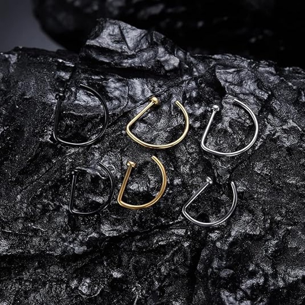4個セット ノンピアス D型ノーズリング フェイクノーズカフ - Men Accessories Earrings のレビューと価格