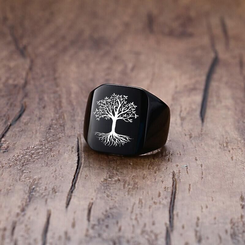 Vnox-男性用の生命の木が付いたパンクロックリング,パーソ - Signet Ring Men のレビューと価格