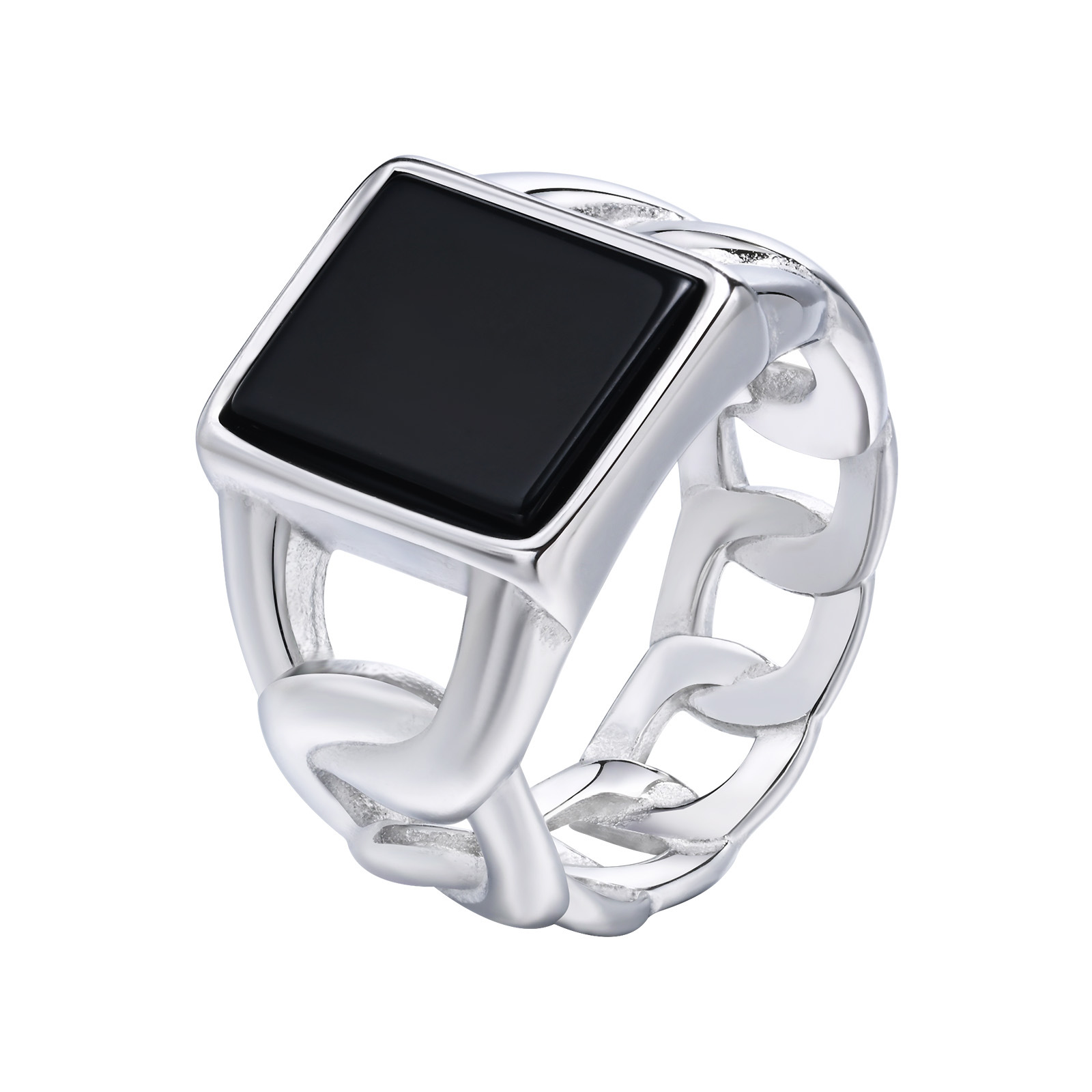 男性用ステンレススチールシグネットリング、キューバチェーン型 - Signet Ring Men のレビューと価格