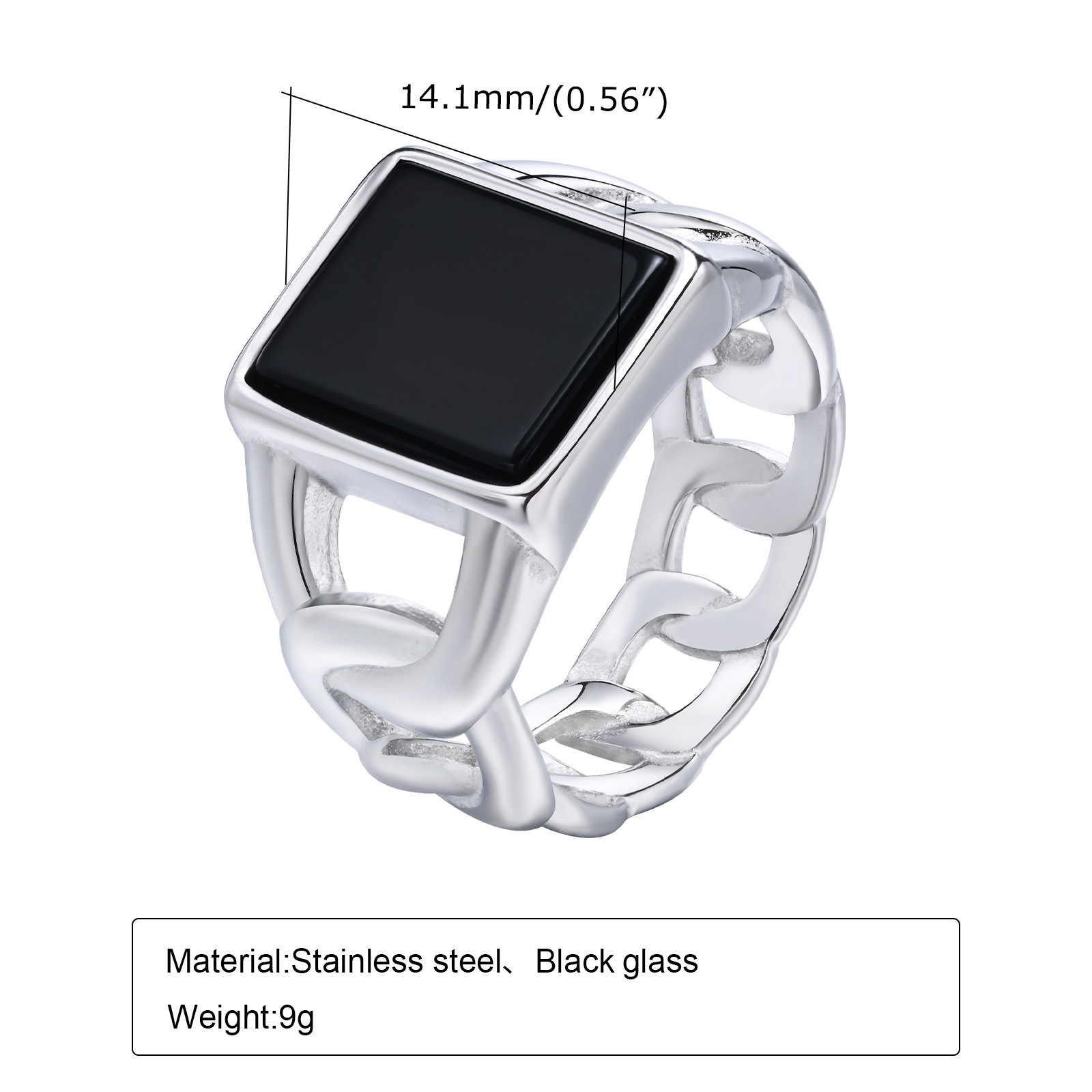 男性用ステンレススチールシグネットリング、キューバチェーン型 - Signet Ring Men のレビューと価格