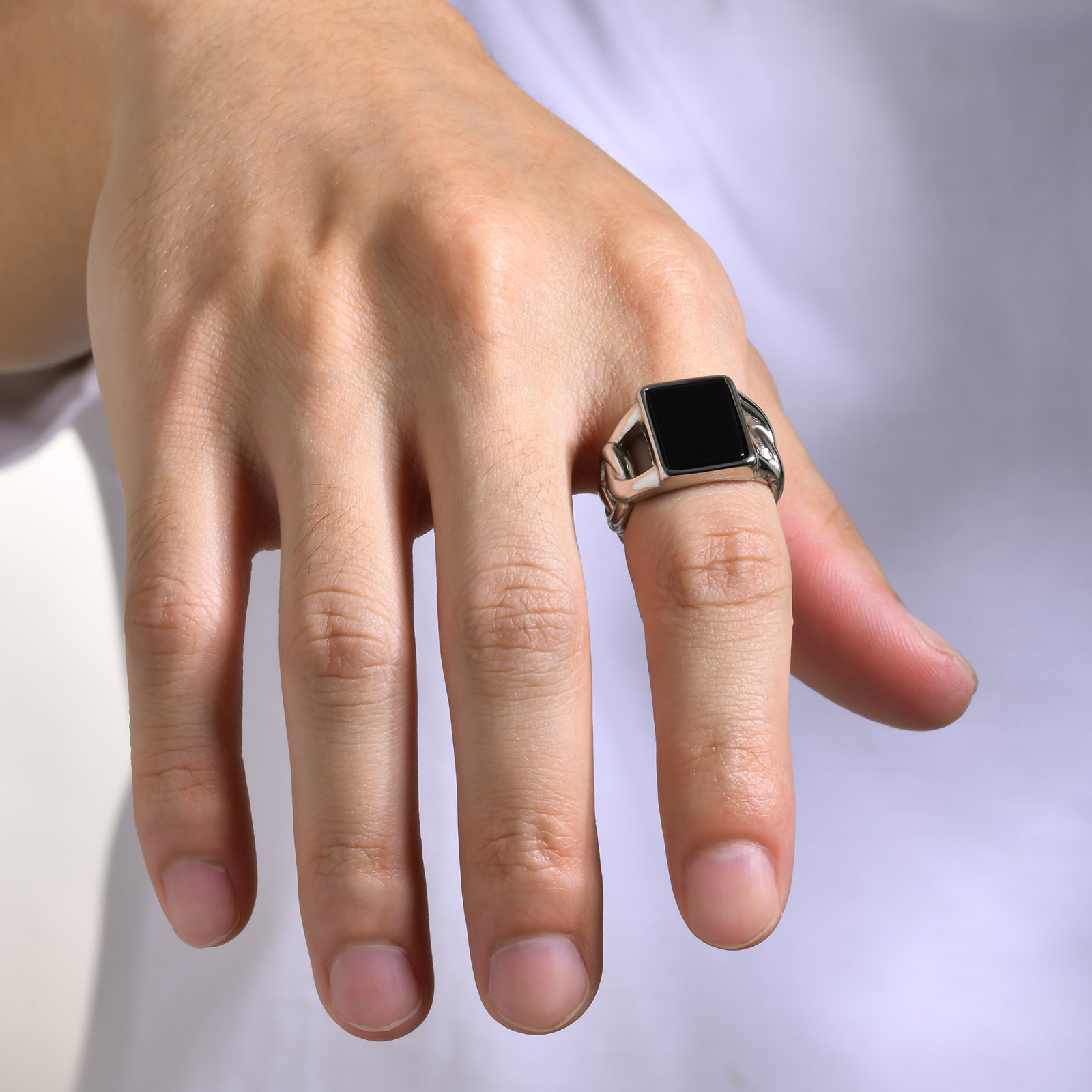 男性用ステンレススチールシグネットリング、キューバチェーン型 - Signet Ring Men のレビューと価格