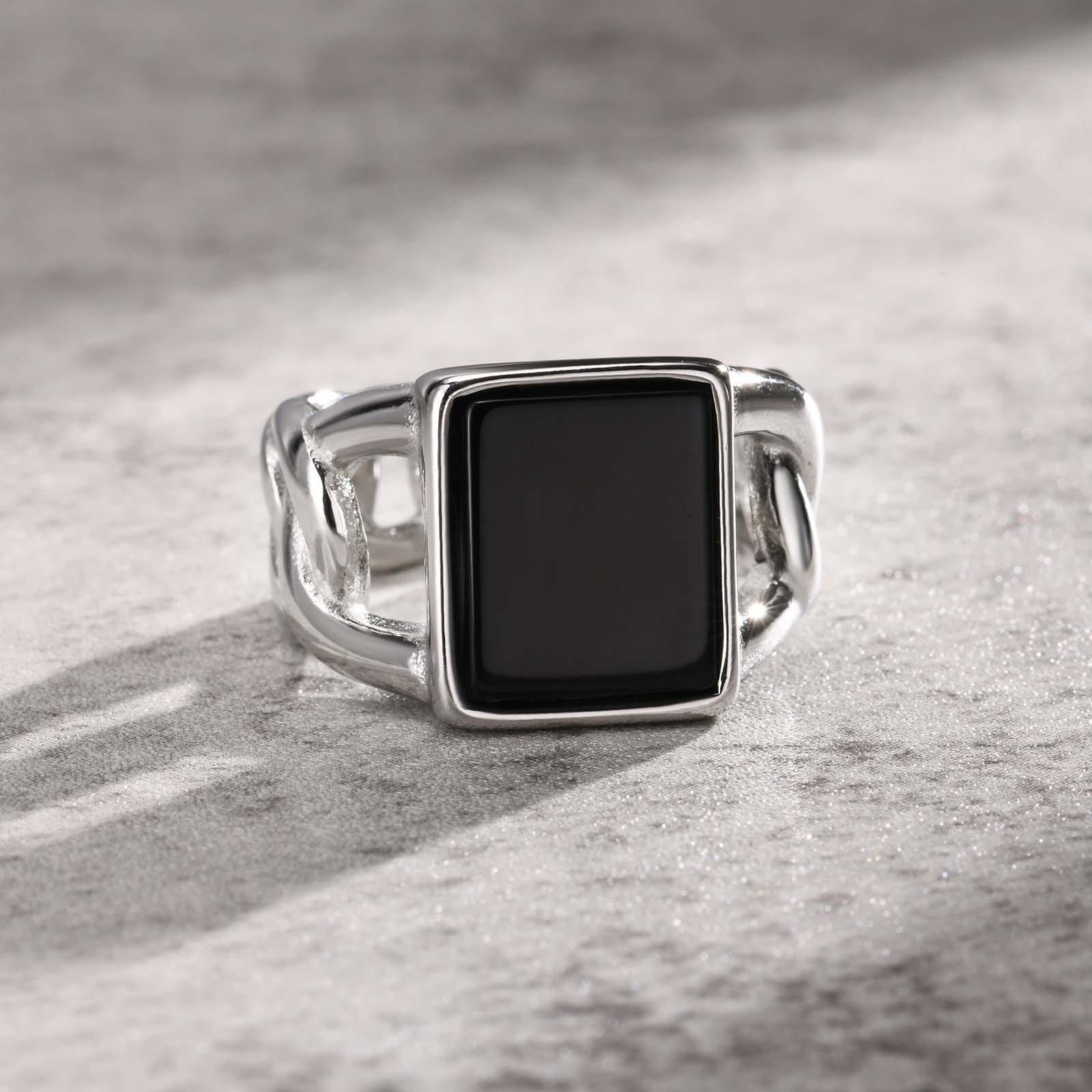 男性用ステンレススチールシグネットリング、キューバチェーン型 - Signet Ring Men のレビューと価格