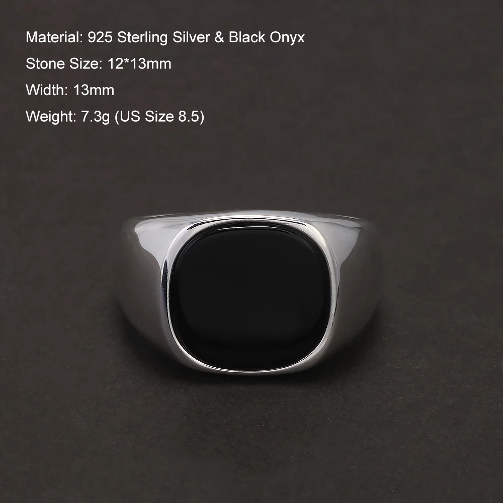 S925 スターリングシルバーブラックオニキスシグネットリン - Signet Ring Men のレビューと価格