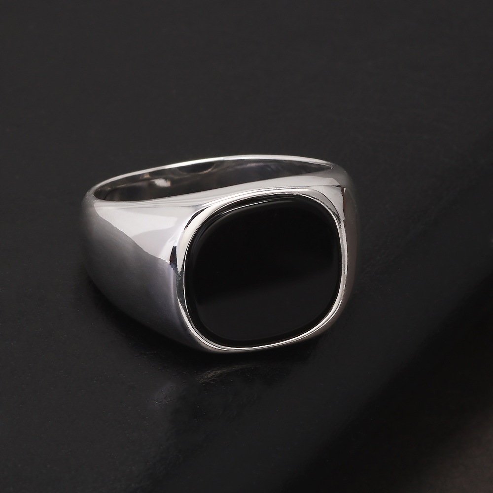 S925 スターリングシルバーブラックオニキスシグネットリン - Signet Ring Men のレビューと価格