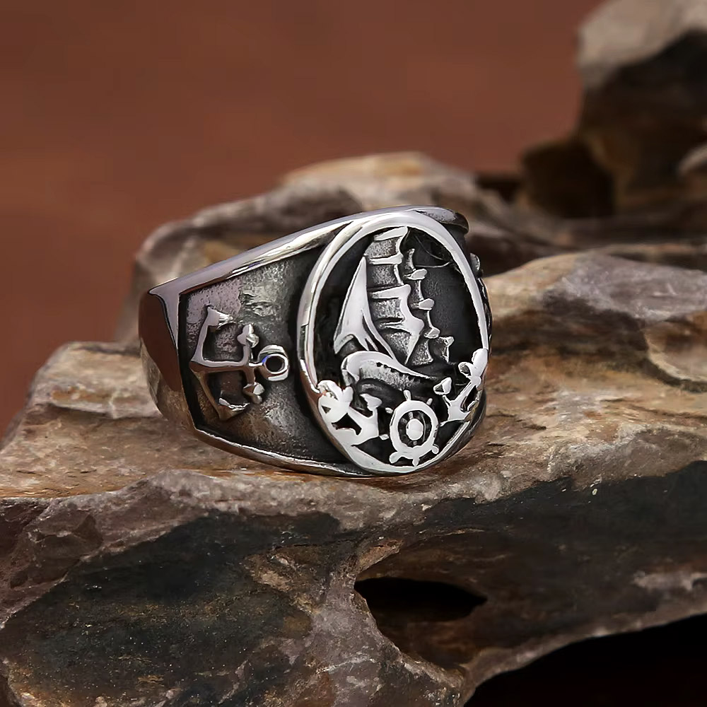 ヴィンテージ航海北欧帆船海賊シグネットリングステンレス鋼アン - Signet Ring Men のレビューと価格