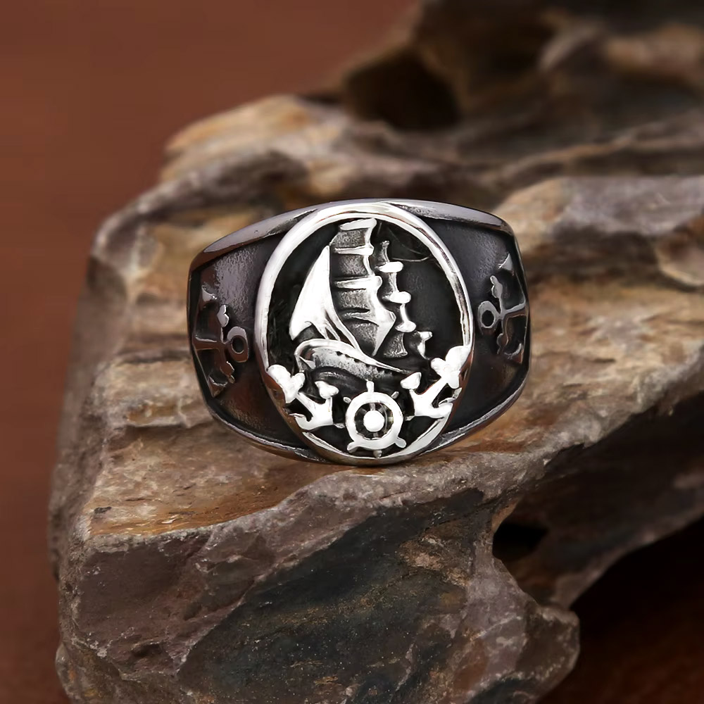 ヴィンテージ航海北欧帆船海賊シグネットリングステンレス鋼アン - Signet Ring Men のレビューと価格