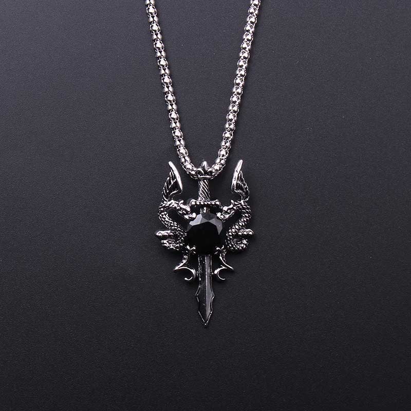 ダブルドラゴンブラックジェムクロスネックレスパンクパーソナラ - Men Accessories Pendant のレビューと価格