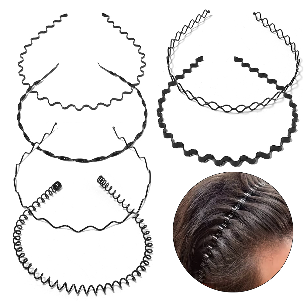 6 ピース/ロット黒髪フープメタルウェーブヘッドバンド女性男 - Men Accessories Earrings のレビューと価格