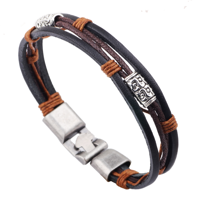 22センチメートル3層レザーブレスレット男性女性ハンド織ブレ - Men'S Accessories Hand Bands のレビューと価格