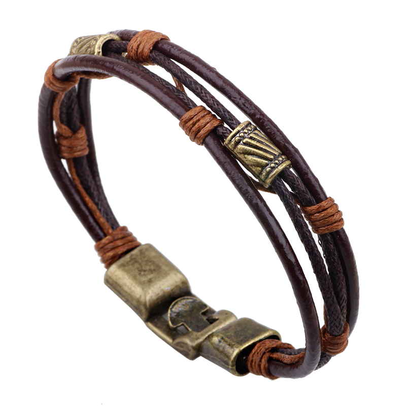 22センチメートル3層レザーブレスレット男性女性ハンド織ブレ - Men'S Accessories Hand Bands のレビューと価格