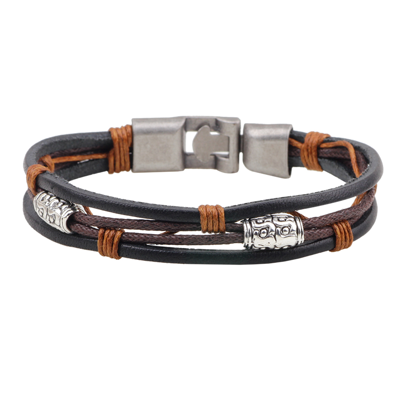22センチメートル3層レザーブレスレット男性女性ハンド織ブレ - Men'S Accessories Hand Bands のレビューと価格