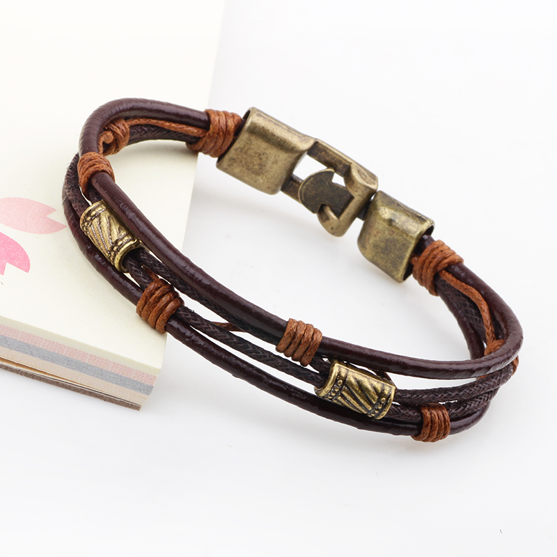 22センチメートル3層レザーブレスレット男性女性ハンド織ブレ - Men'S Accessories Hand Bands のレビューと価格